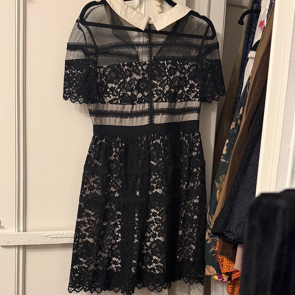 Donna Morgan Black Lace Dress with White Collar